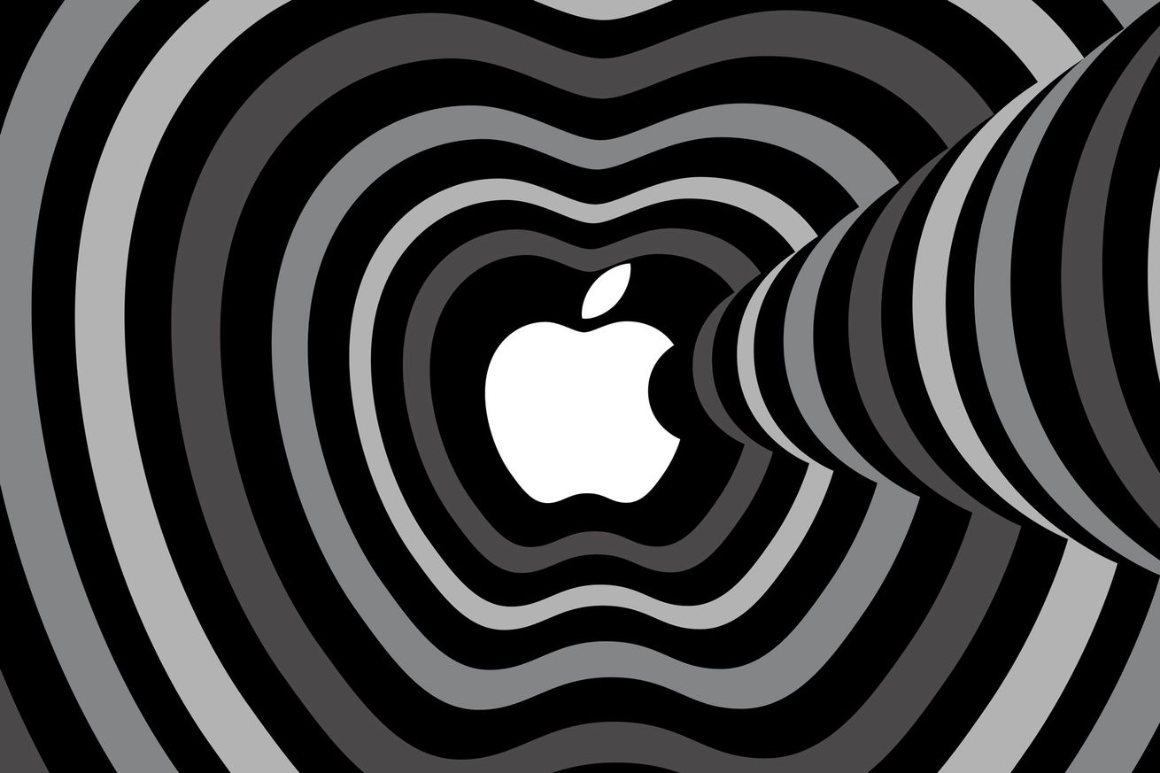 A black-and-white graphic showing the Apple logo